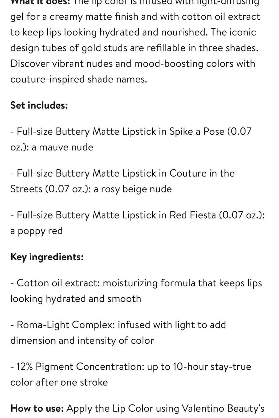 Valentino Spike Buttery Matte Refillable Lipstick Trio $150 Value - Picture 3 of 9